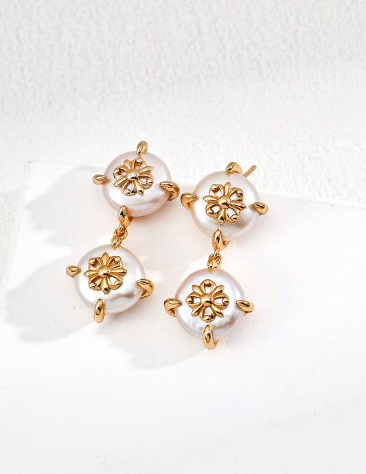 S925 Freshwater Pearl Iris Earrings with Lava Texture