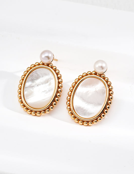 S925 Natural Shell and Silver Bead Earrings - Classical Beauty in Design
