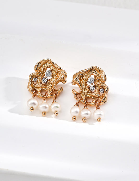 S925 Vintage Style Natural Freshwater Pearl and Cubic Zirconia Earrings - Eternal Love