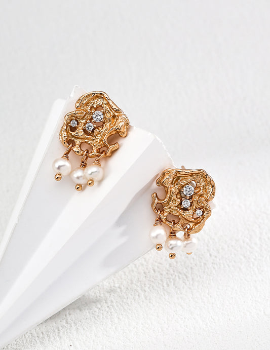 S925 Vintage Style Natural Freshwater Pearl and Cubic Zirconia Earrings - Eternal Love