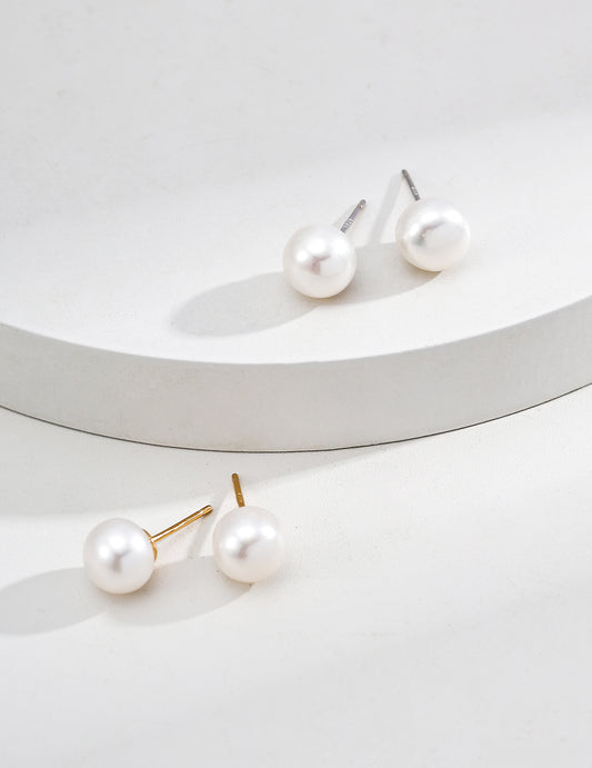 S925 Silver Simple Freshwater Pearl Stud Earrings