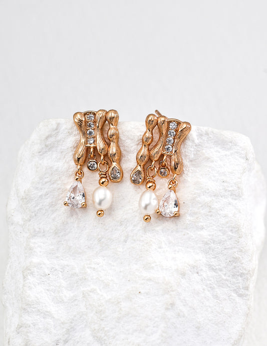 S925 Classic Modern Hairline Finish Zirconia Design Pierced Earrings