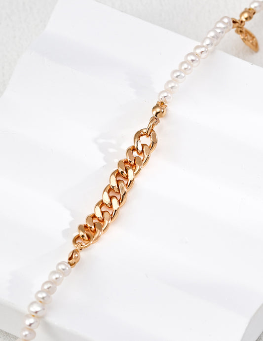 S925 Elegant Necklace with Oval Freshwater Pearls and Vintage-Style Chain