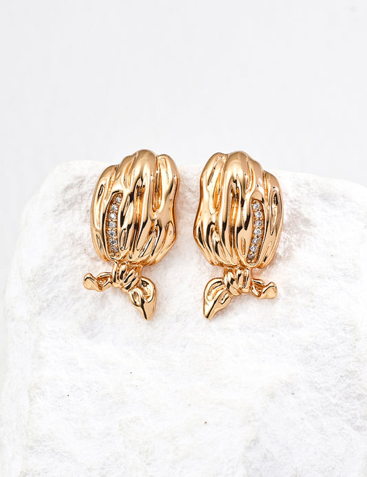 S925 Zirconia Scarf Motif Earrings - Elegant and Classic