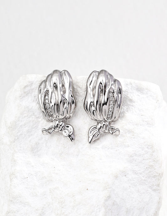S925 Zirconia Scarf Motif Earrings - Elegant and Classic