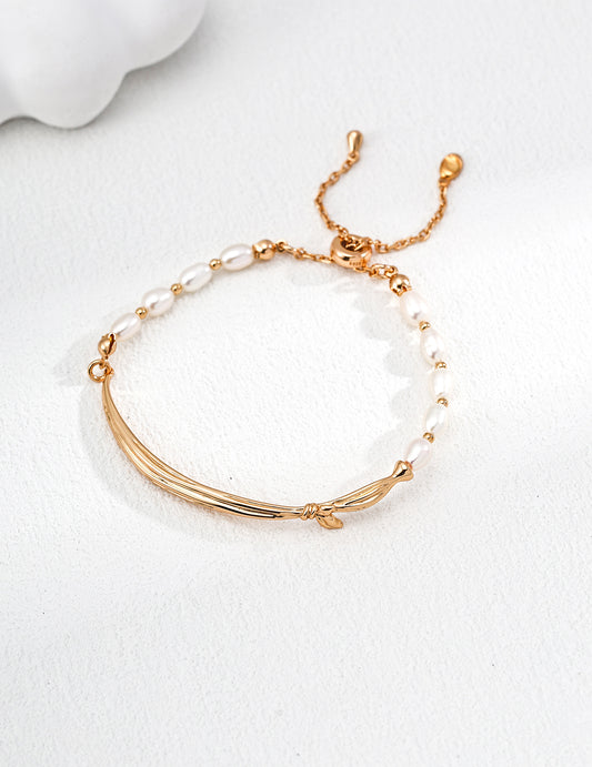 S925 Natural Freshwater Pearl Scarf Motif Bracelet - Elegant Sparkle