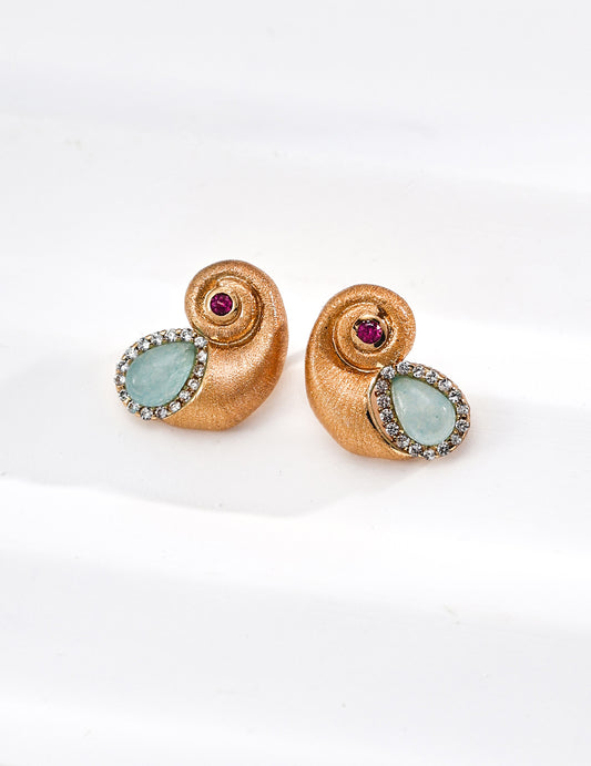 S925 Zirconia Vintage-Style Earrings with a Mysterious Nautilus Motif