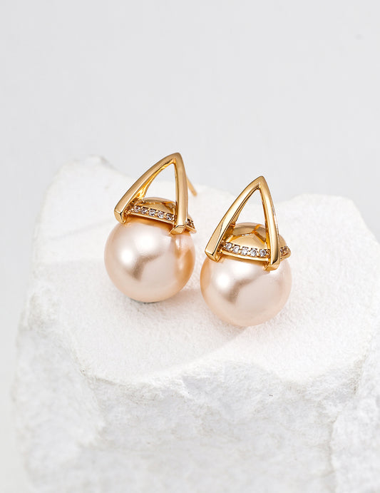 Geometric Modern Zirconia and Shell Pearl Earrings: Sophisticated and Luxurious