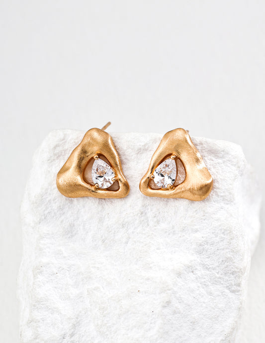 Silver 925 Triangle Zirconia Earrings Satin Finish