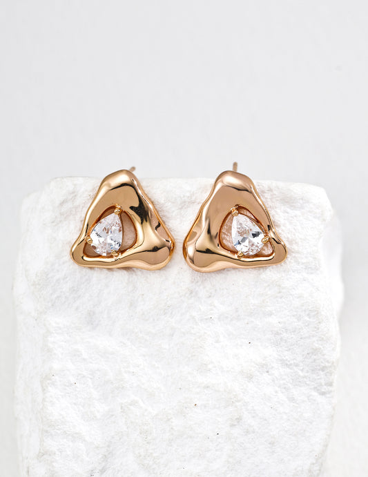 Silver 925 Triangle Zirconia Earrings Satin Finish
