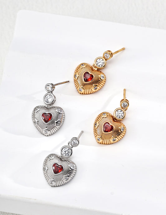 Silver 925 Gothic Zirconia Earrings Red Stone