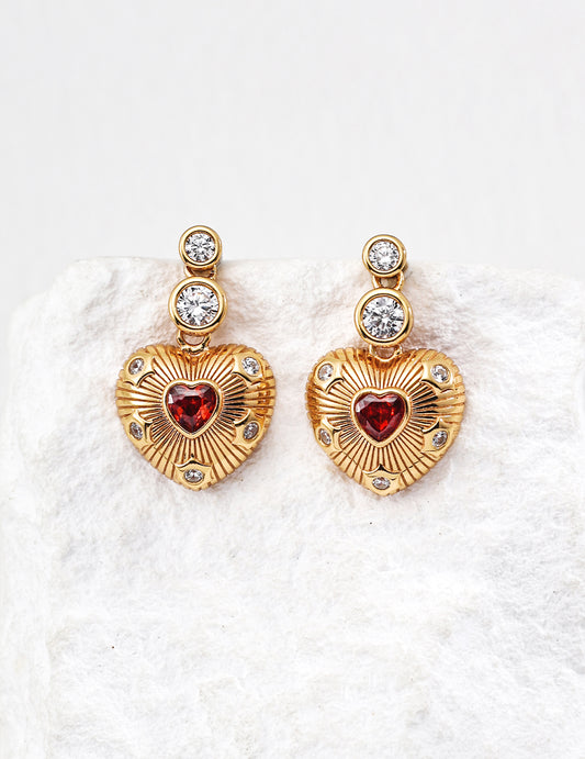 Silver 925 Gothic Zirconia Earrings Red Stone