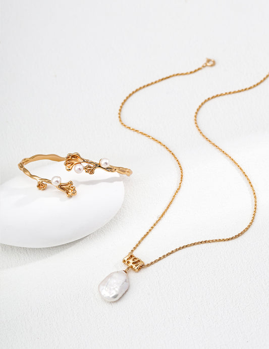 Vintage Style Square Baroque Pearl Necklace S925