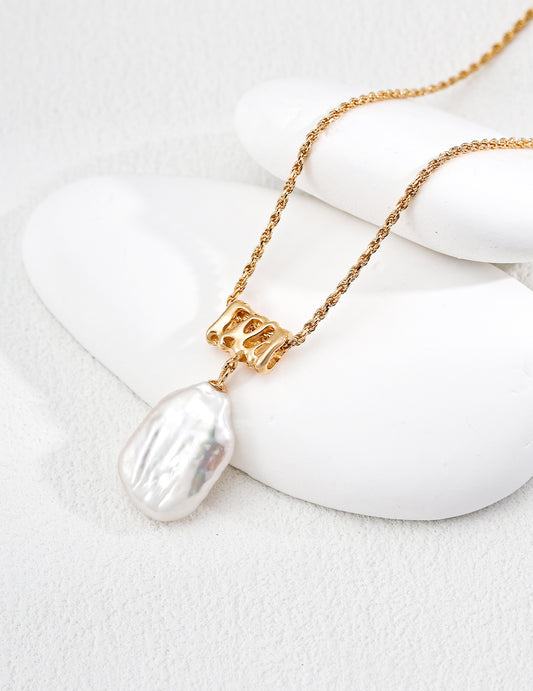Vintage Style Square Baroque Pearl Necklace S925