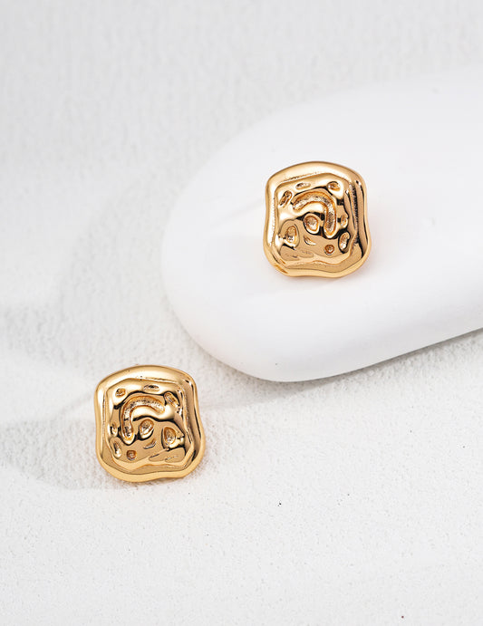 Silver 925 Soufflé Texture Double Design Gold Plated Earrings