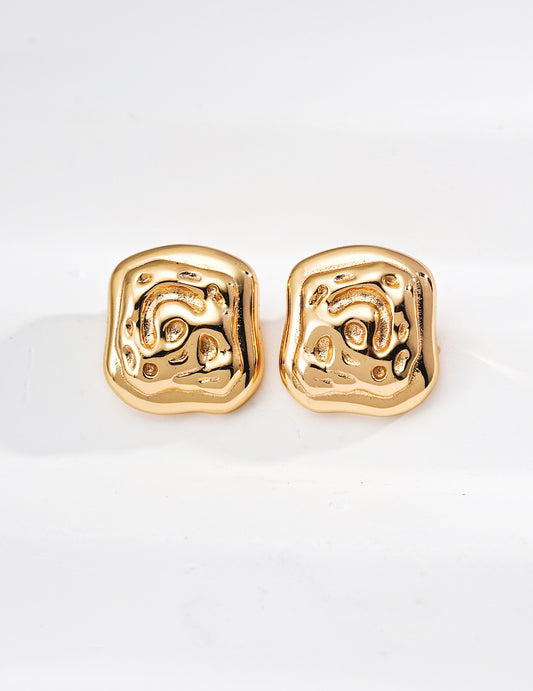 Silver 925 Soufflé Texture Double Design Gold Plated Earrings
