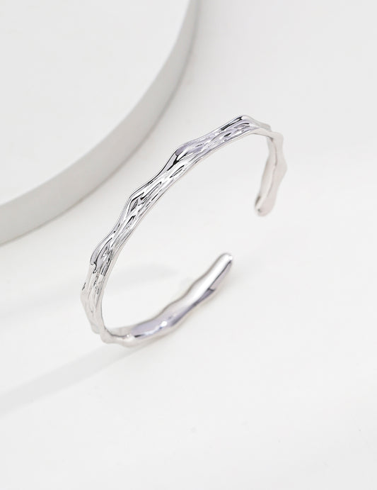 925 Sterling Silver Minimalist Wave Line Nuance Bangle