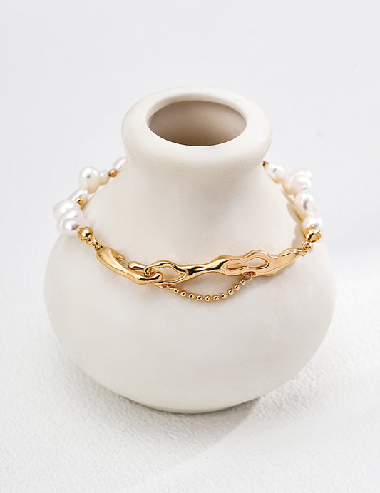 S925 Sterling Silver Freshwater Pearl Lava Texture Vintage-Style Bracelet