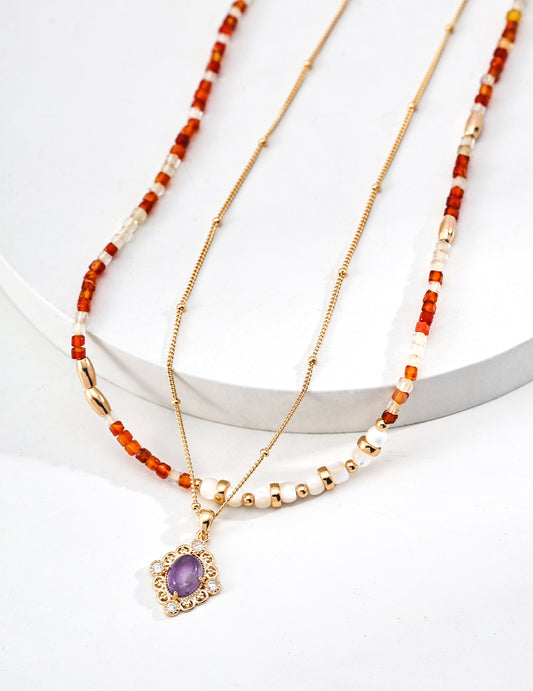 S925 Silver Red Agate & Mother of Pearl Necklace: A Beauty Woven from Warm Sunshine and Silence