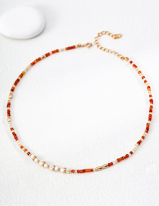 S925 Silver Red Agate & Mother of Pearl Necklace: A Beauty Woven from Warm Sunshine and Silence