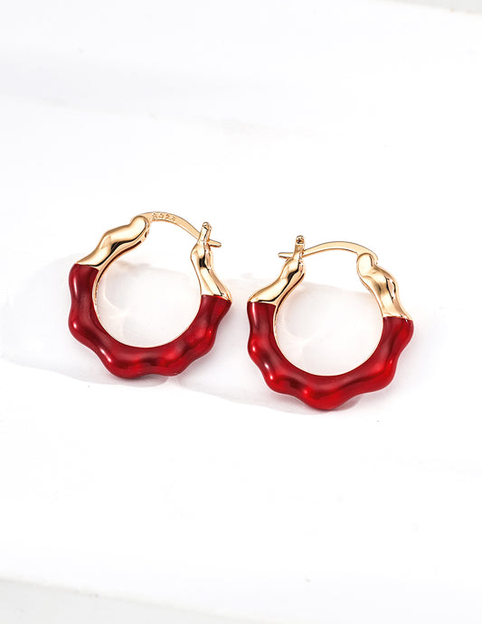 S925 Drip Glaze Earrings, Red & Pearl White Bi-Color