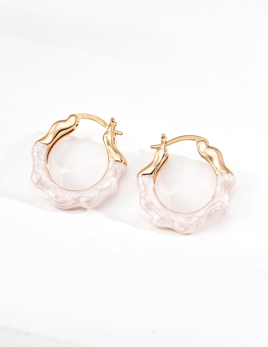 S925 Drip Glaze Earrings, Red & Pearl White Bi-Color