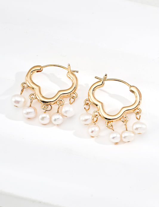 Silver 925 Auspicious Cloud x Peace Lock Motif Freshwater Pearl Earrings: Modern Chinese Classical Beauty