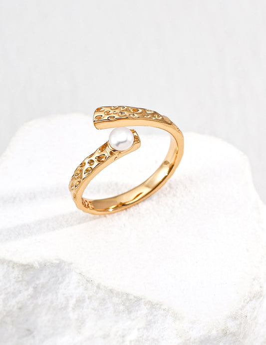 S925 Freshwater Pearl Hammered Open Ring, Nuance Design