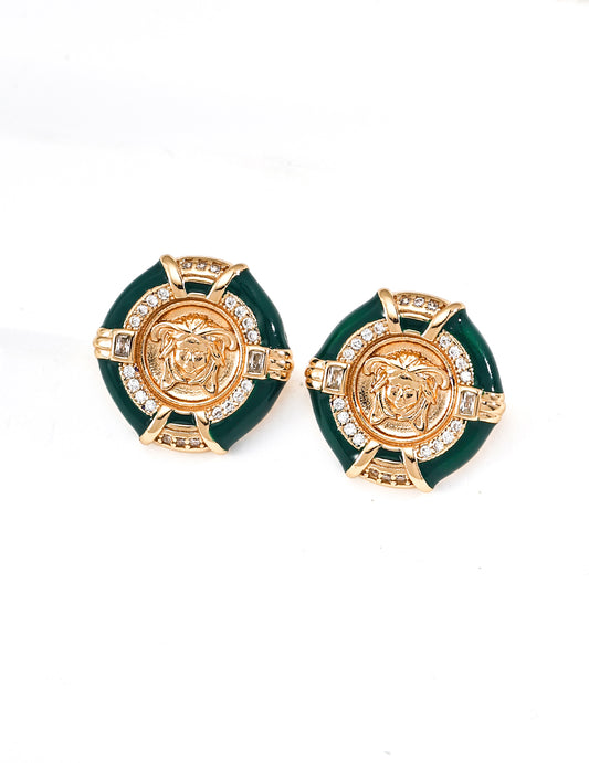 S925 Medusa Drip Glaze Earrings Vintage Gold