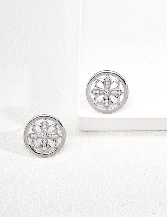 Cross Iris Crest Zirconia Vintage Style Stud Earrings