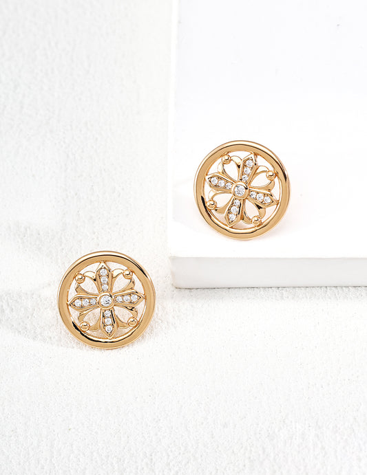 Cross Iris Crest Zirconia Vintage Style Stud Earrings