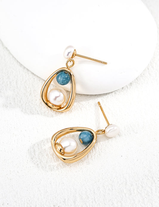 S925 Lantern Motif Freshwater Pearl Earrings Modern Design