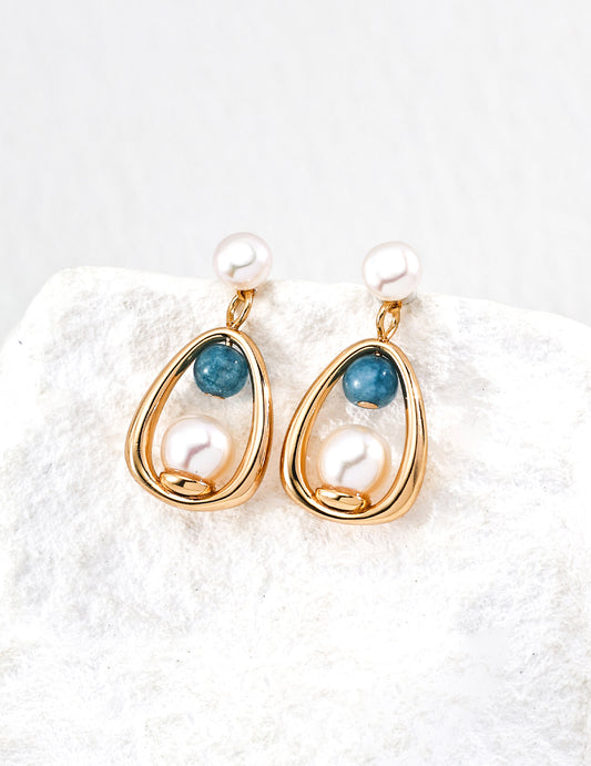S925 Lantern Motif Freshwater Pearl Earrings Modern Design