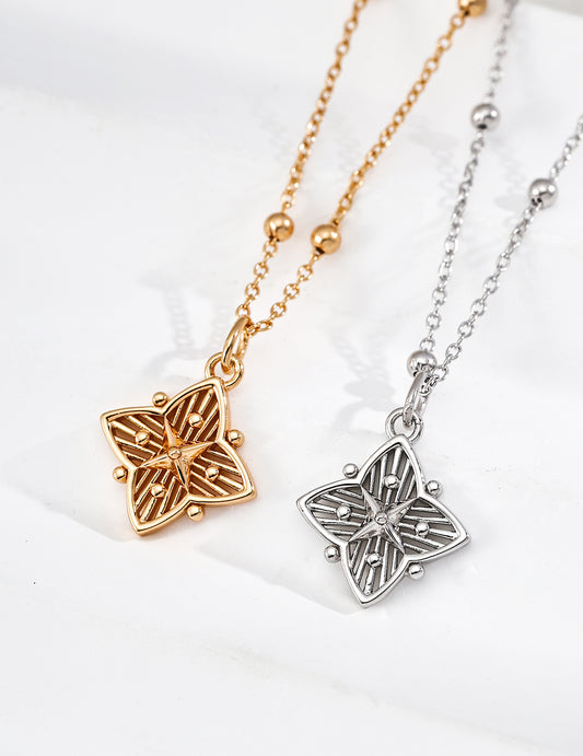 Silver 925 Four-Leaf Clover x Cross Star Lucky Necklace