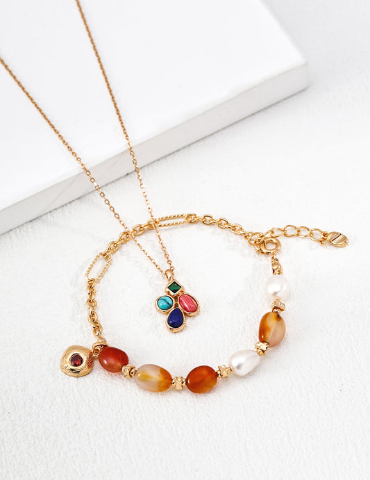 Freshwater Pearl and Carnelian Bracelet: New Chinese Modern Design