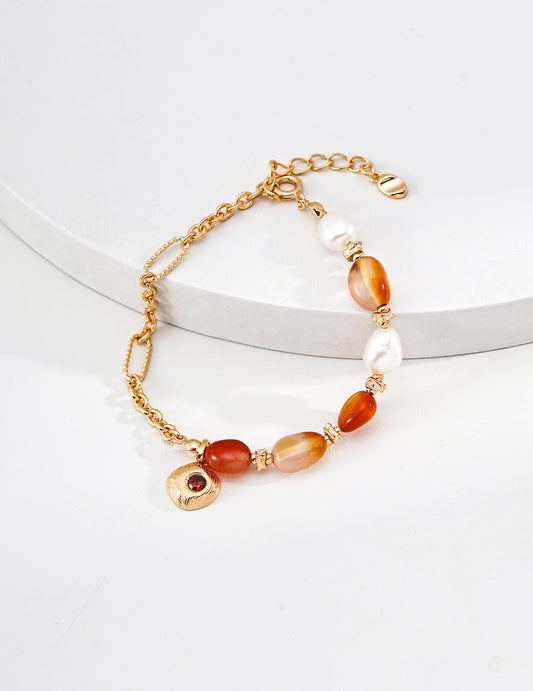 Freshwater Pearl and Carnelian Bracelet: New Chinese Modern Design