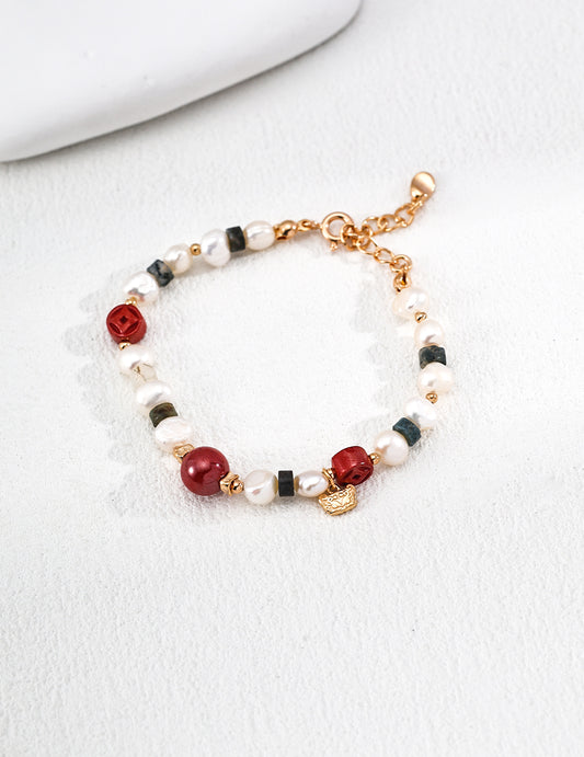 S925 Silver Moss Agate x Freshwater Pearl Bracelet