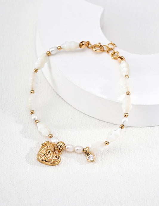 White Shell Heart Scroll Bracelet French Court Style S925