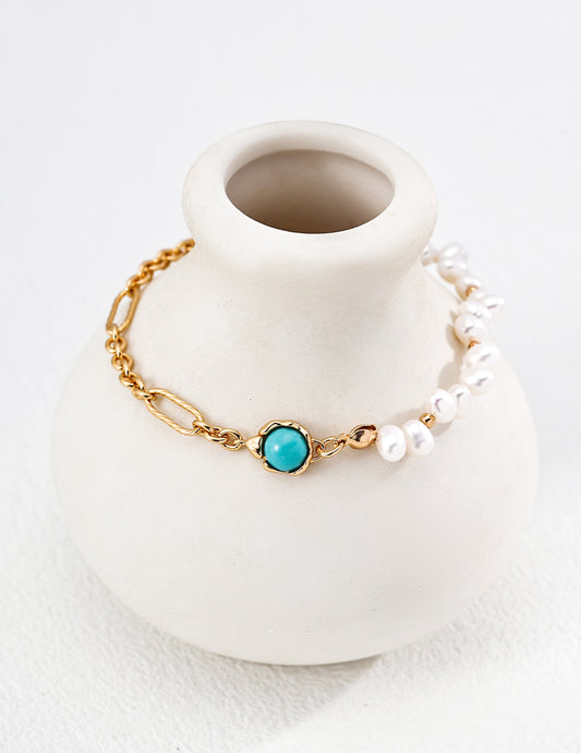 Freshwater Pearl Turquoise Bracelet Vintage Style French S925
