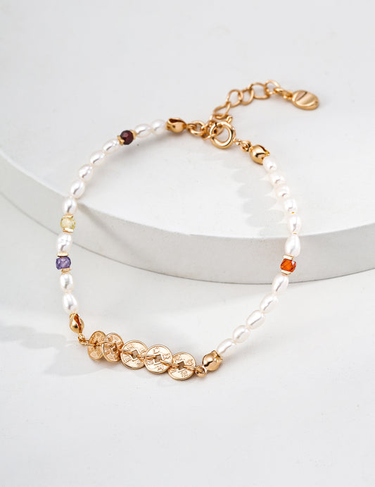 S925 Freshwater Pearl Good Fortune Bracelet Elegant Gift Gold Plated