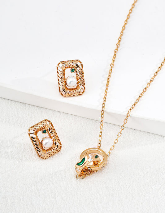 シルバー925 ダブルリング エナメル ネックレス ジルコニア 上品