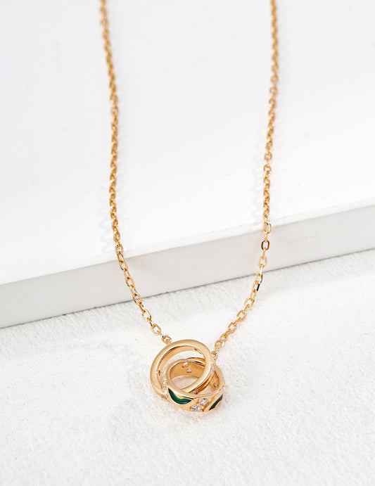 シルバー925 ダブルリング エナメル ネックレス ジルコニア 上品