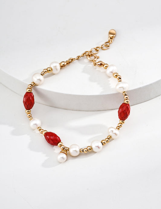 High-Purity Cinnabar × Freshwater Pearl Amulet Bracelet