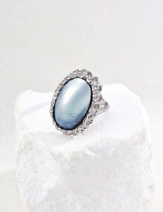 Hand-carved Sterling Silver 925 Vintage Mabe Pearl Ring Natural Shell