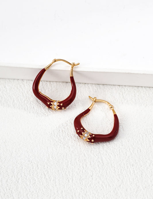 レッドエナメル×クラウンモチーフ ジルコニア ピアス 上品