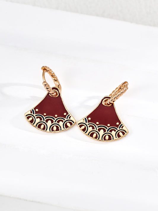 Horse-face skirt motif, red enamel earrings, Chinese vintage