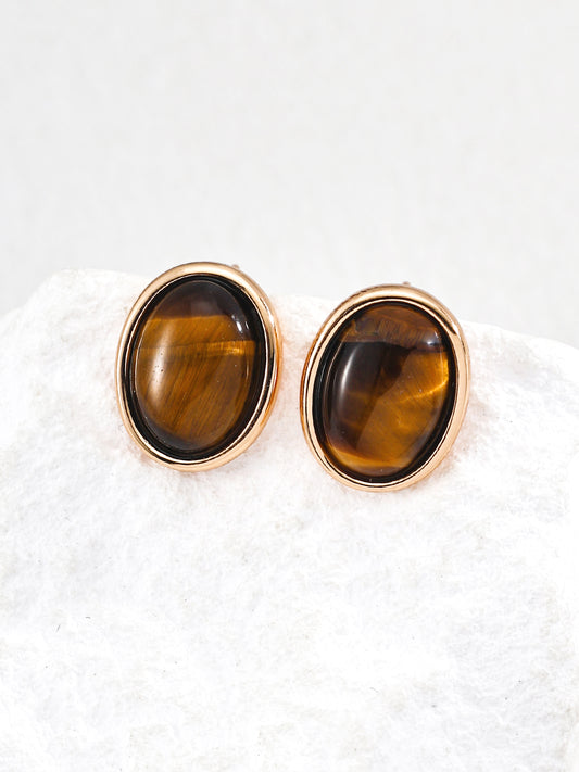Tiger Eye Minimal Design Natural Stone Earrings Vintage Style