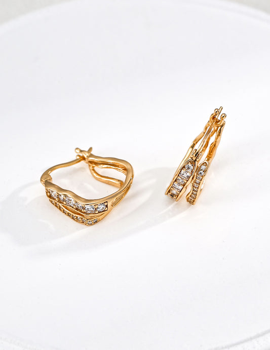 S925 Silver Double Wave Zirconia Simple Earrings