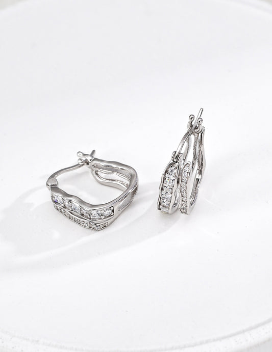 S925 Silver Double Wave Zirconia Simple Earrings