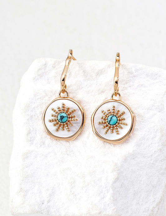 Sterling Silver 925 White Shell Turquoise Pierced Earrings Design